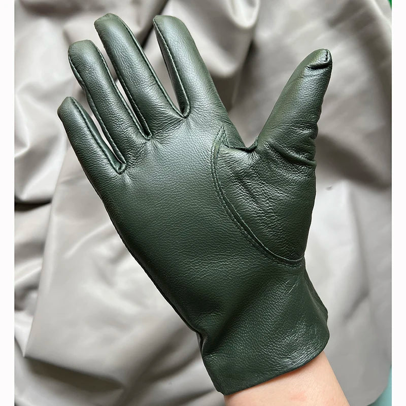 Guantes elegantes de piel de cordero con forro fino para mujer - Piel de oveja auténtica