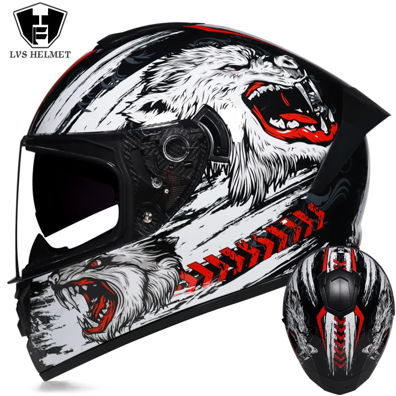 Full Face Racing Motorcycle Helmet - Winter Warm Double Visor