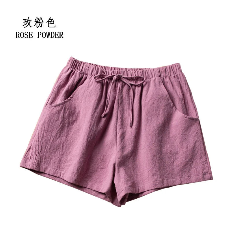 Women's Cotton Linen Shorts - High Waist Casual Workout