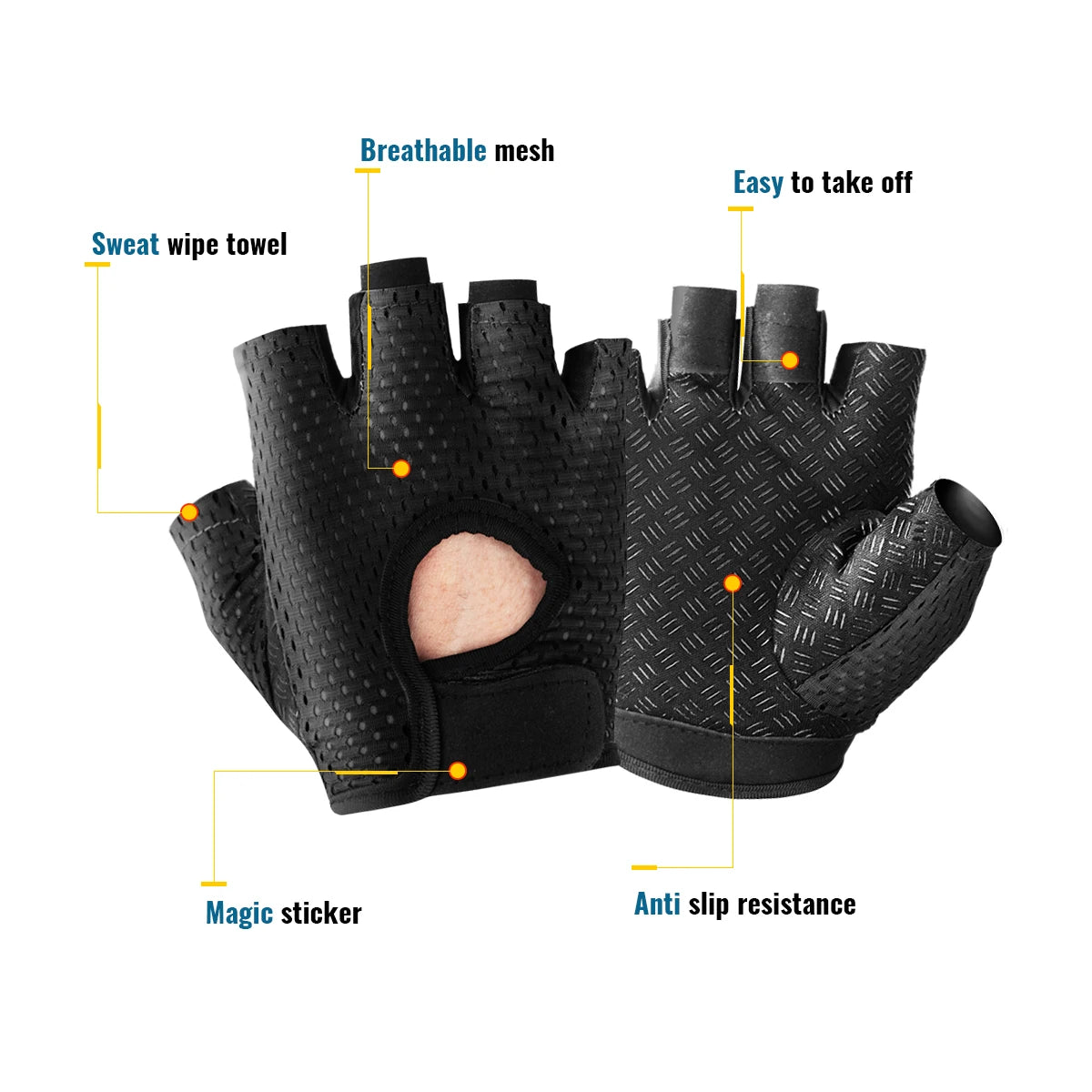 Black gloves with features highlighted on a white background