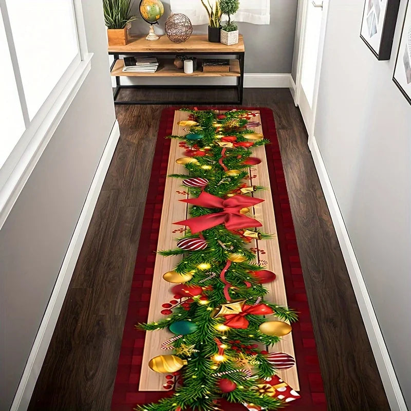 Christmas Ring Runner Mat - Rustic Farmhouse Decorative Rug