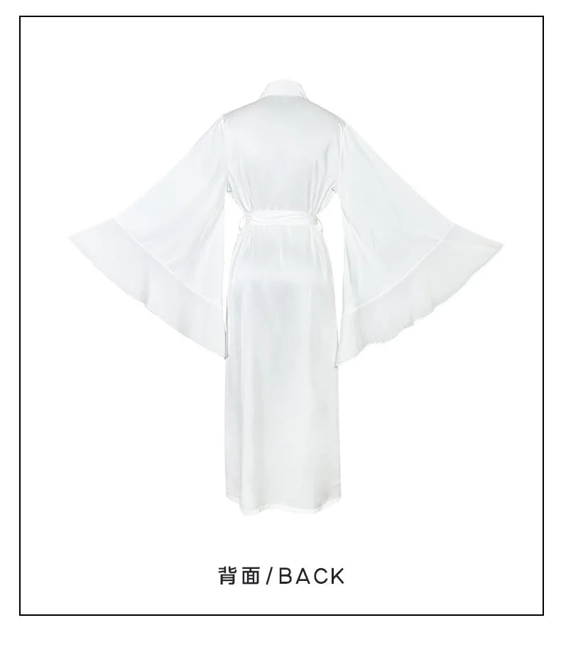 Lotus Leaf Sleeve Bridal Kimono Robe - Silk Satin Wedding Lingerie