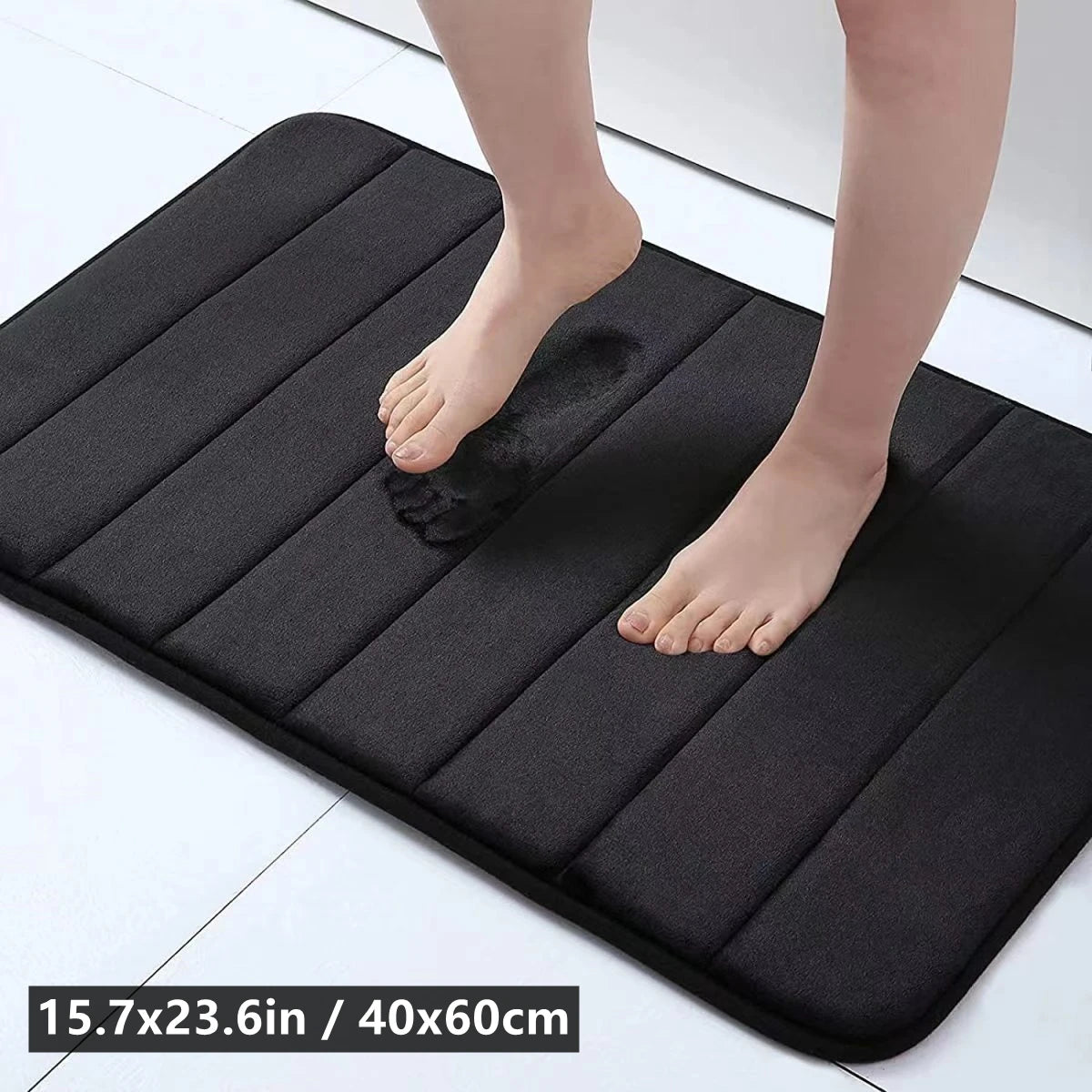 Striped Flannel Bathroom Mat - Furry Non-Slip Floor Mat