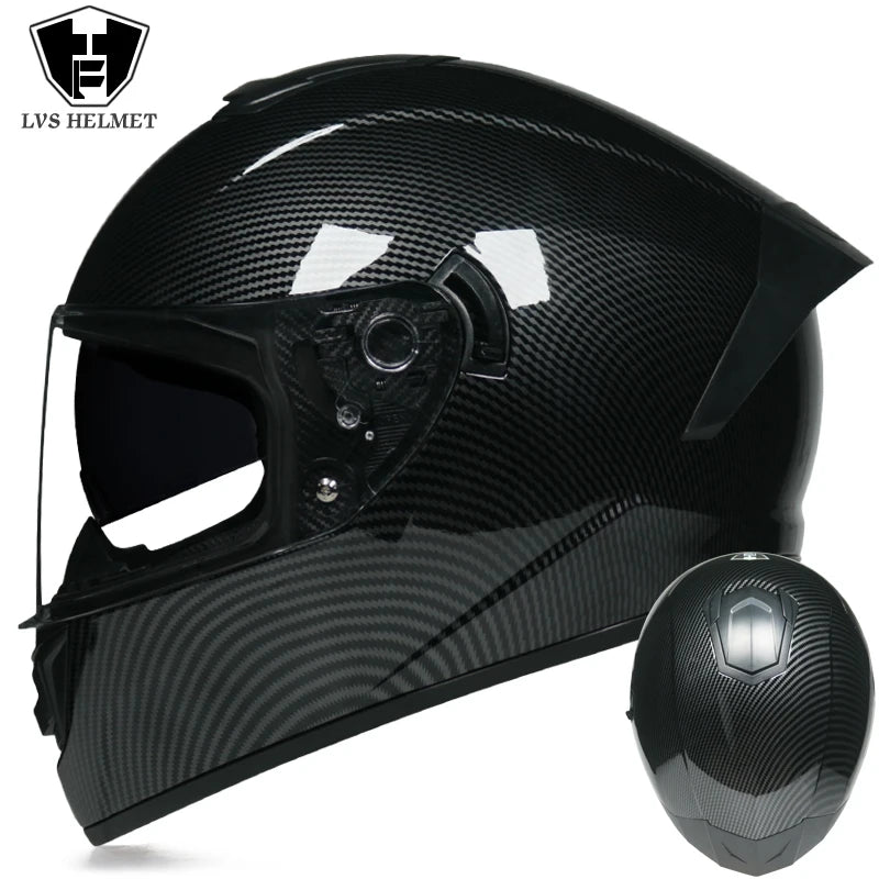 Full Face Racing Motorcycle Helmet - Winter Warm Double Visor