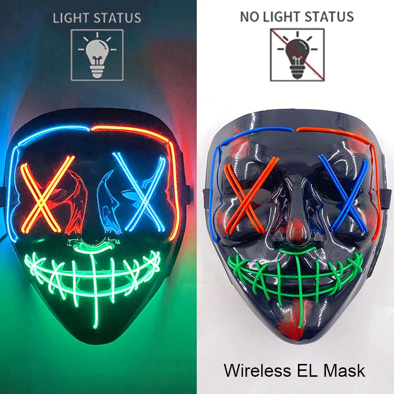 Wireless Neon LED Purge Mask - Glow in Dark Halloween Mask
