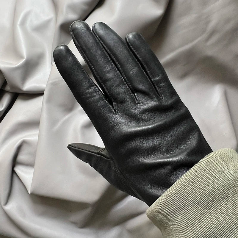 Guantes elegantes de piel de cordero con forro fino para mujer - Piel de oveja auténtica
