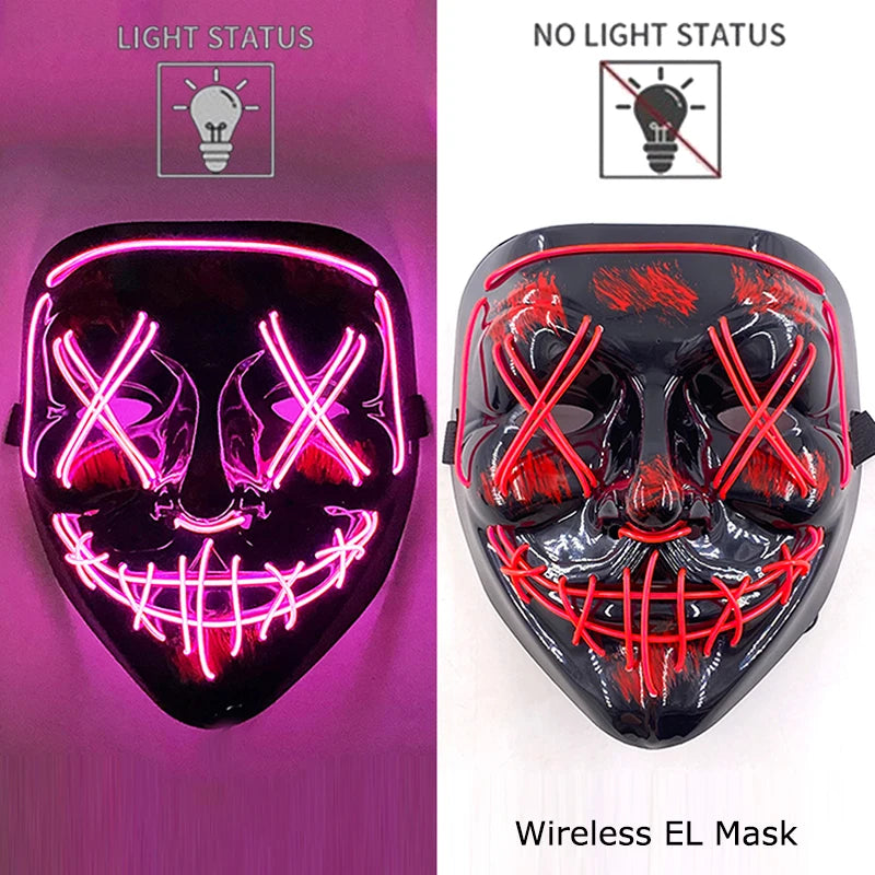 Wireless Neon LED Purge Mask - Glow in Dark Halloween Mask