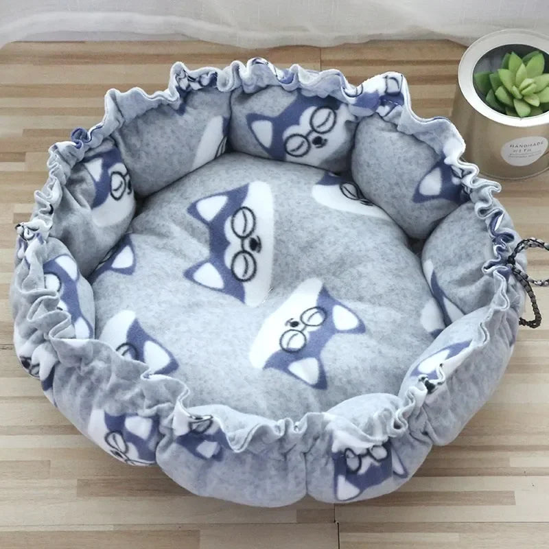 Soft Warm Nest Pet Cushion - Adjustable Drawstring Bed