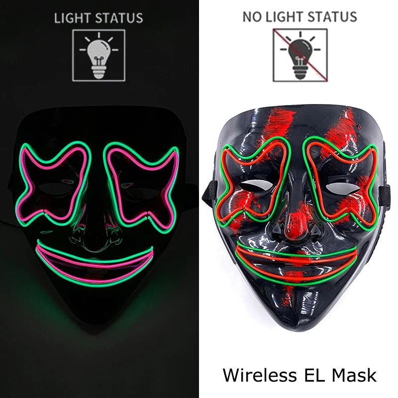 Wireless Neon LED Purge Mask - Glow in Dark Halloween Mask