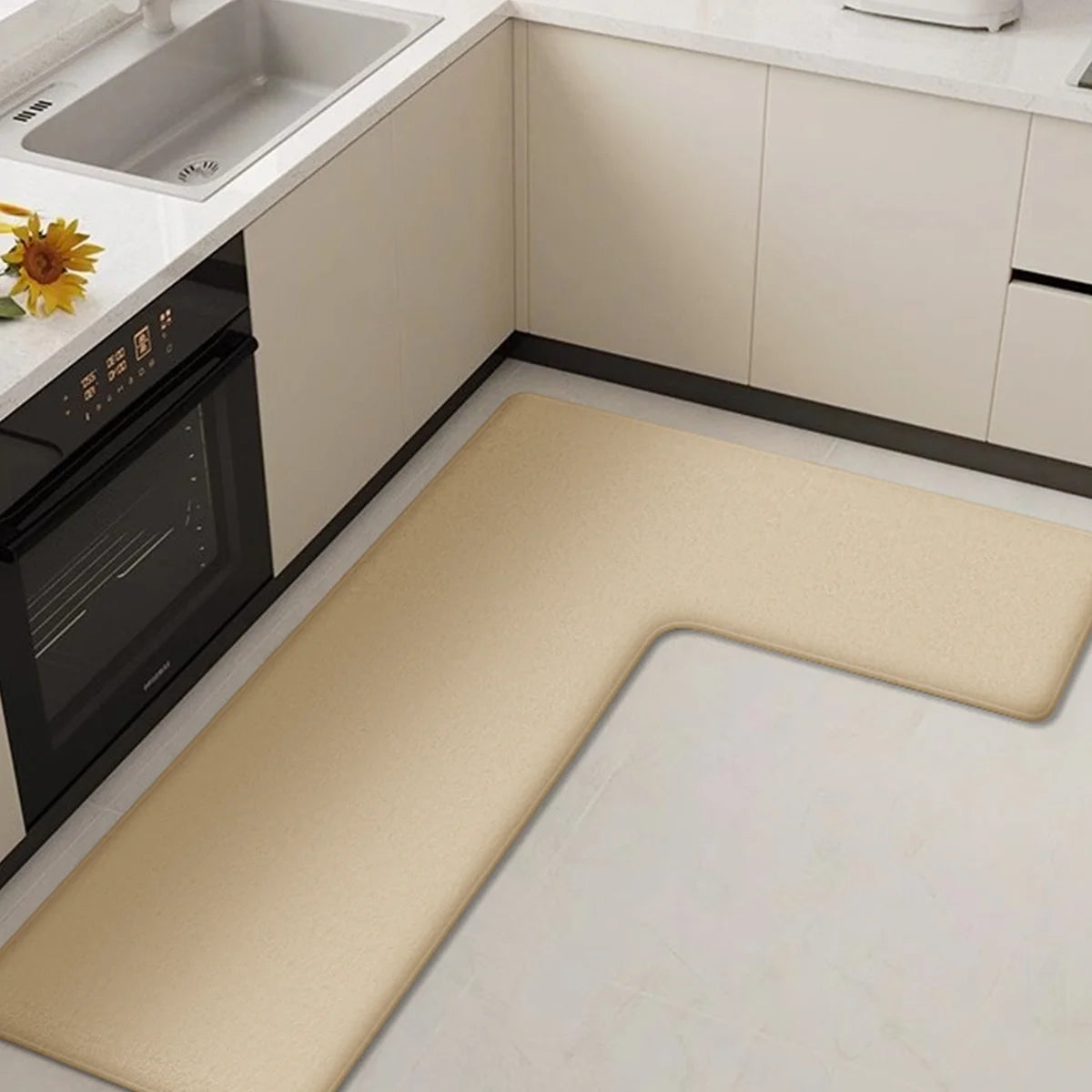 Thickened Corner Floor Mat - Soft Flannel L-Shaped Kitchen Mat