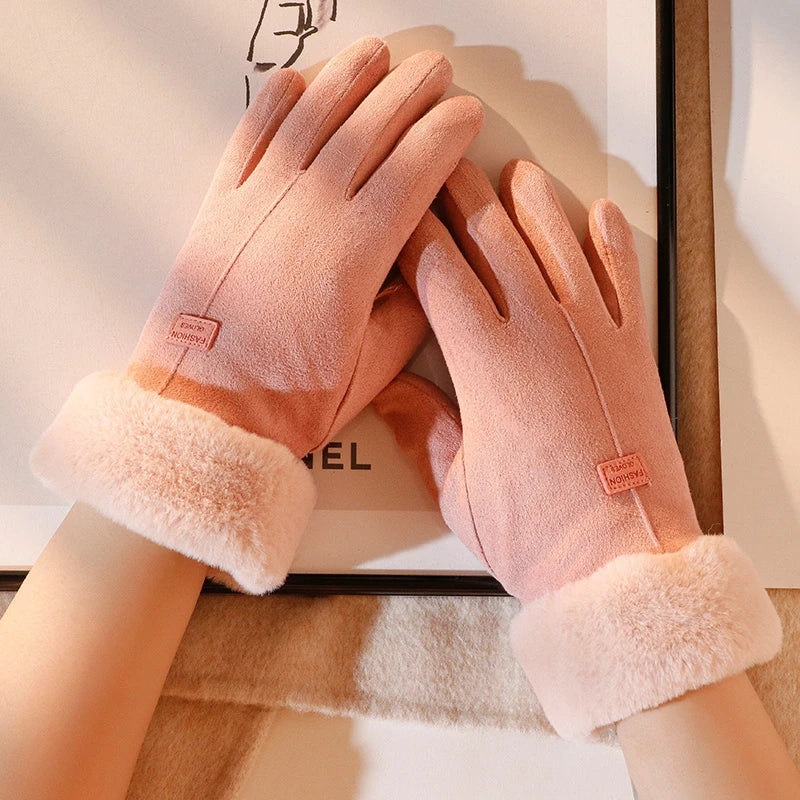 Guantes de invierno de ante para mujer con pantalla táctil - Forro de terciopelo cálido