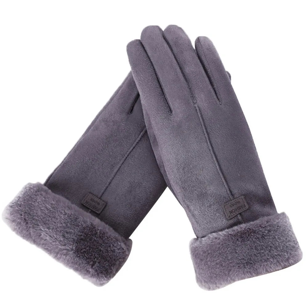Guantes de invierno de ante para mujer con pantalla táctil - Forro de terciopelo cálido