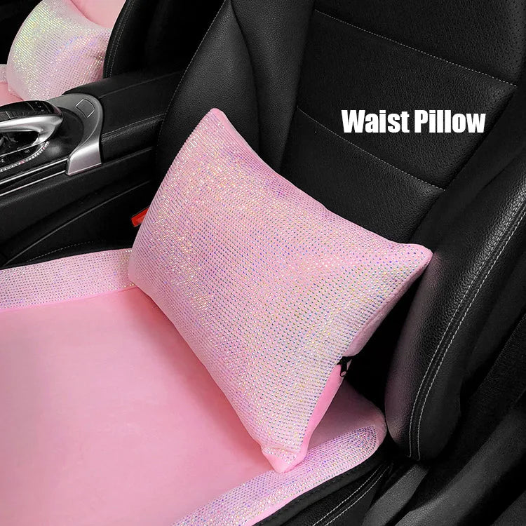 Crystal Diamond Car Seat Covers - Pink Plush Set