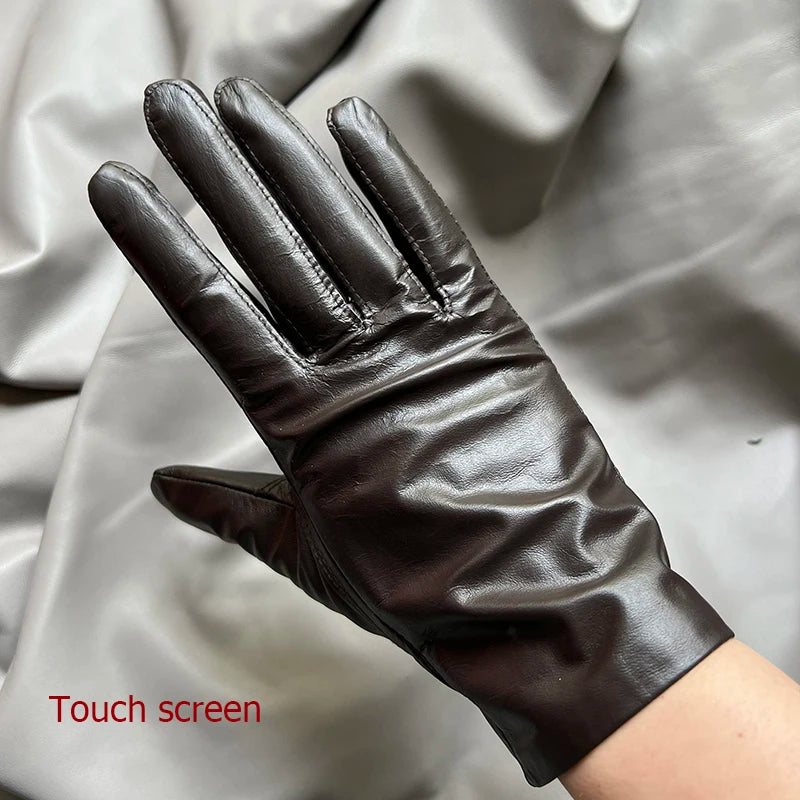 Guantes elegantes de piel de cordero con forro fino para mujer - Piel de oveja auténtica
