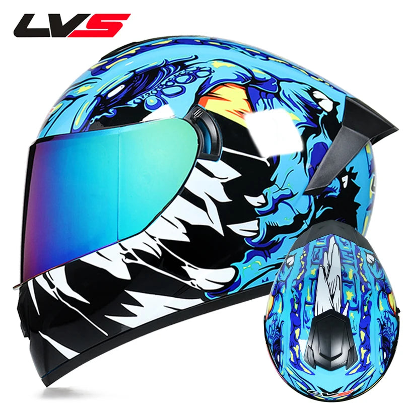 Full Face Racing Motorcycle Helmet - Winter Warm Double Visor