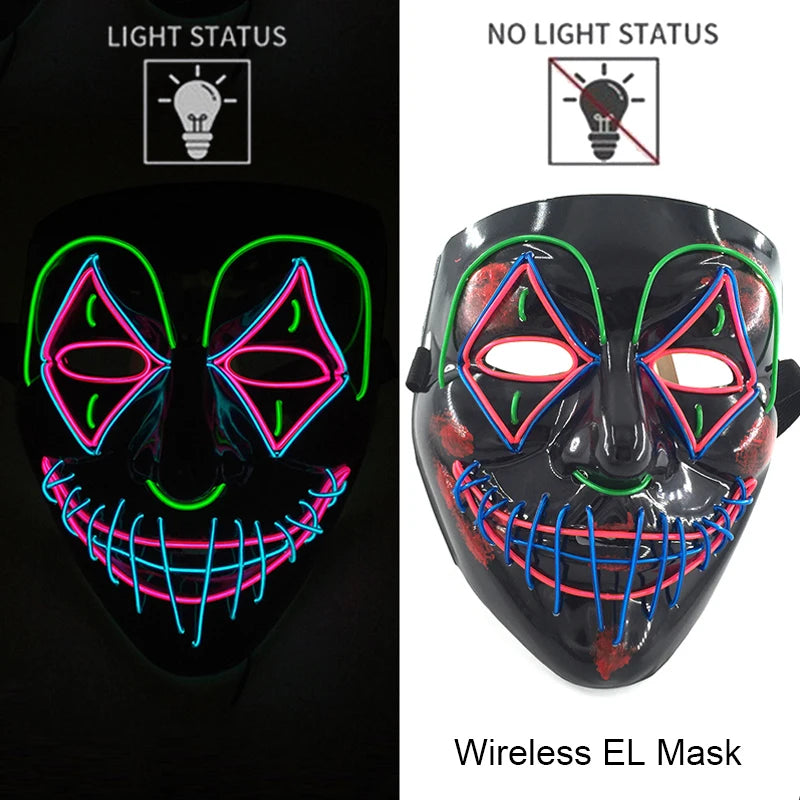 Wireless Neon LED Purge Mask - Glow in Dark Halloween Mask