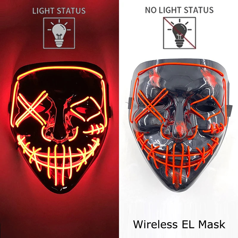 Wireless Neon LED Purge Mask - Glow in Dark Halloween Mask