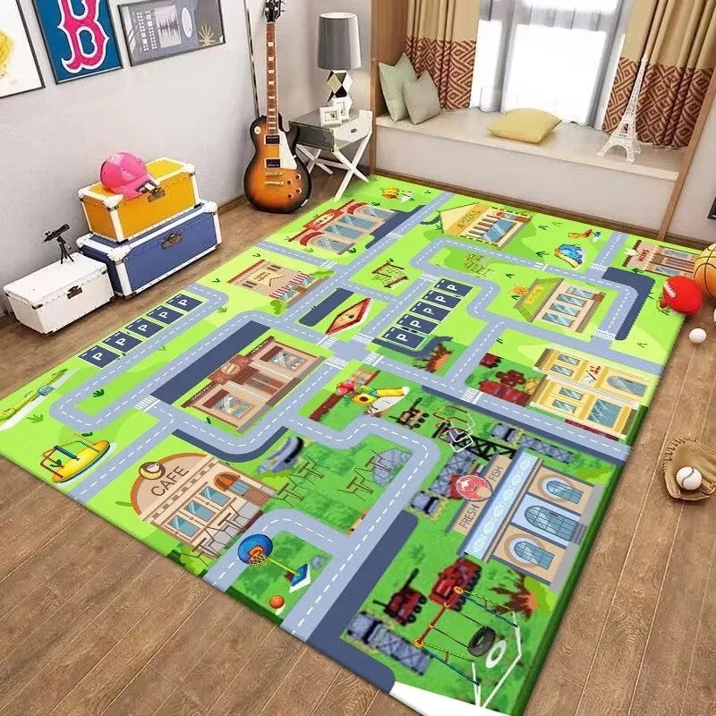 Traffic Road Kids Play Carpet - Interactive Game Room Rug