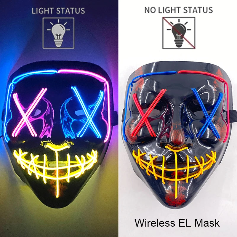 Wireless Neon LED Purge Mask - Glow in Dark Halloween Mask