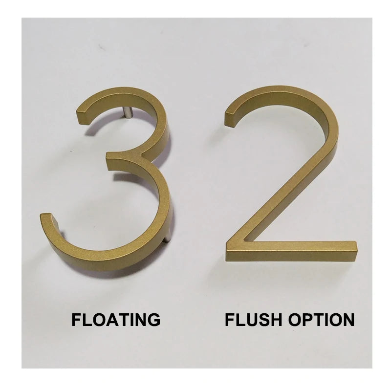 5 Inch Golden Floating Modern House Numbers - Premium Gold Address Signs - Bascora