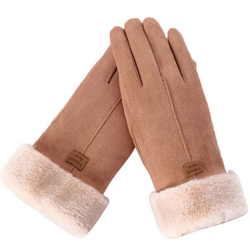 Guantes de invierno de ante para mujer con pantalla táctil - Forro de terciopelo cálido