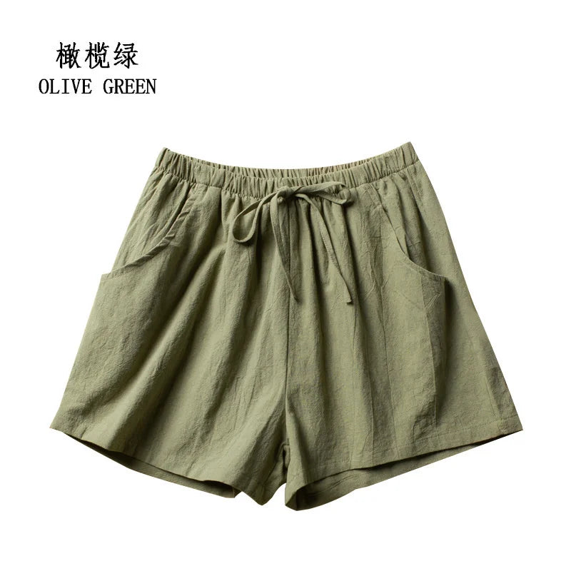 Women's Cotton Linen Shorts - High Waist Casual Workout