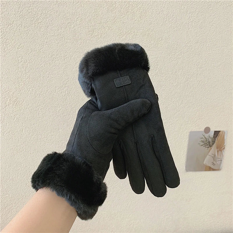 Guantes de invierno de ante para mujer con pantalla táctil - Forro de terciopelo cálido