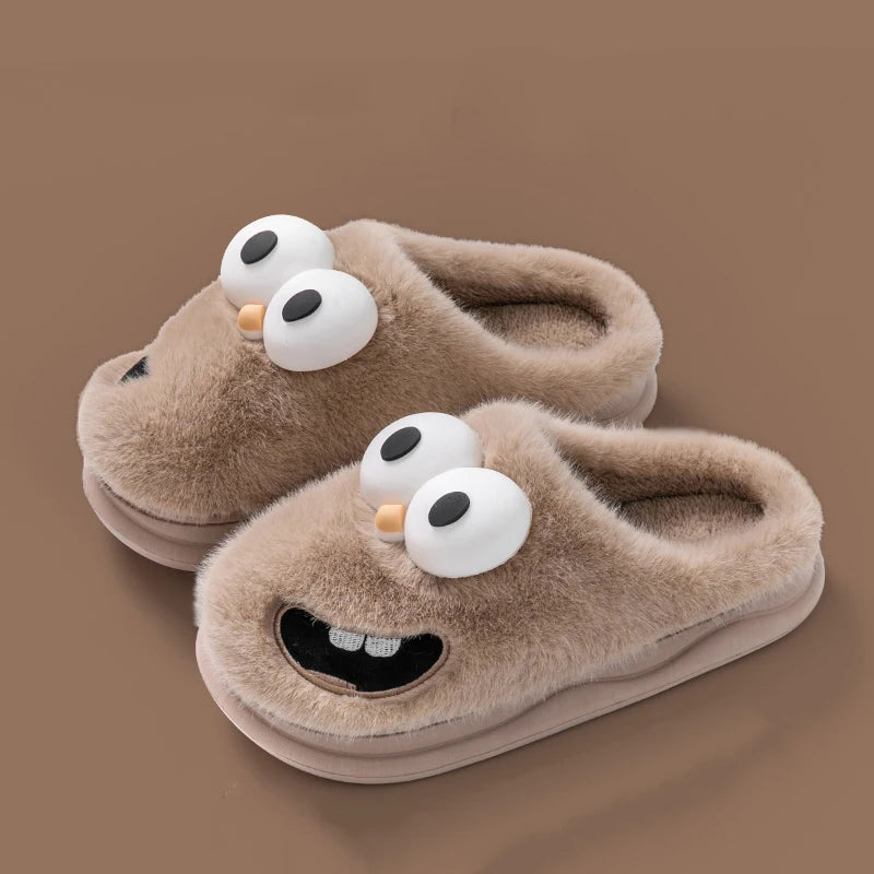 Funny Cartoon Winter Slippers - Men's Platform Slides