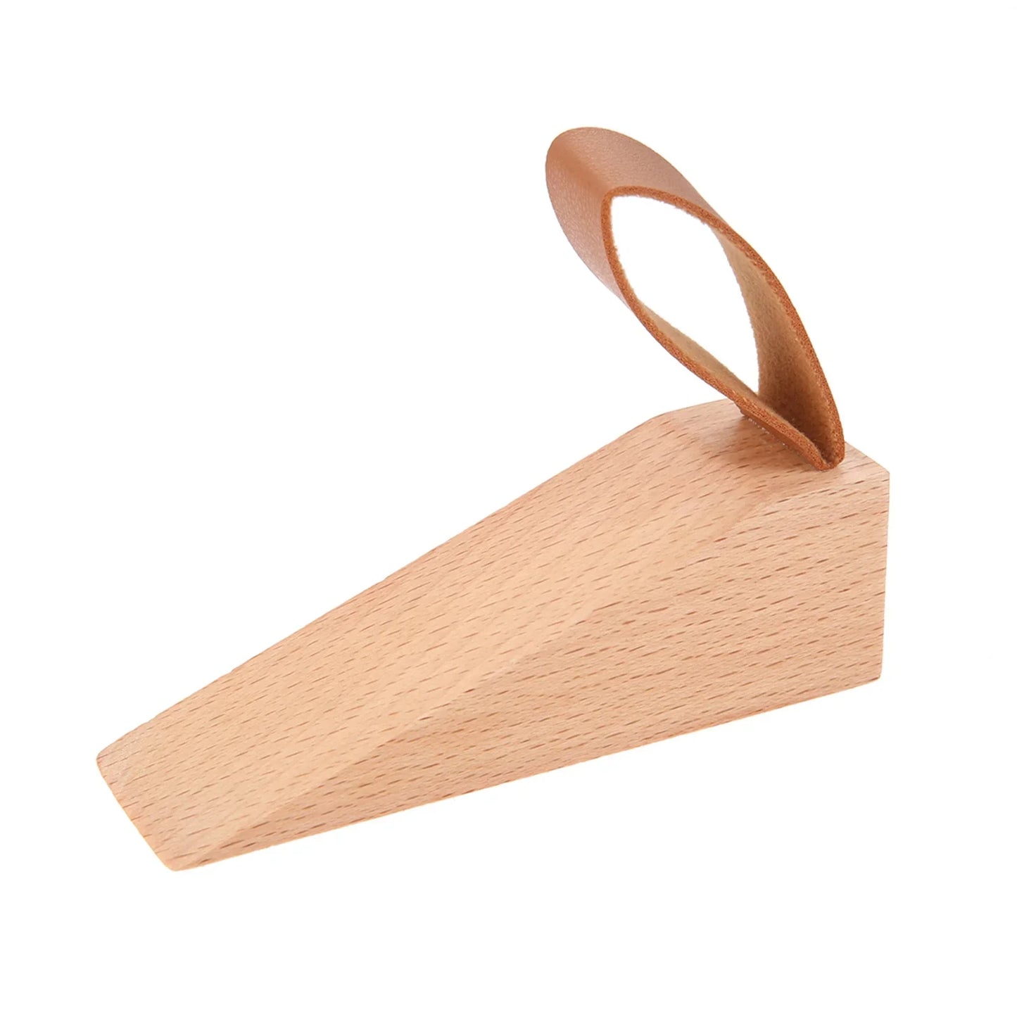 Solid Wood Door Stopper - Non-Slip Baby Safety Wedge with Leather Rope