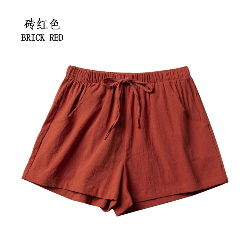 Women's Cotton Linen Shorts - High Waist Casual Workout