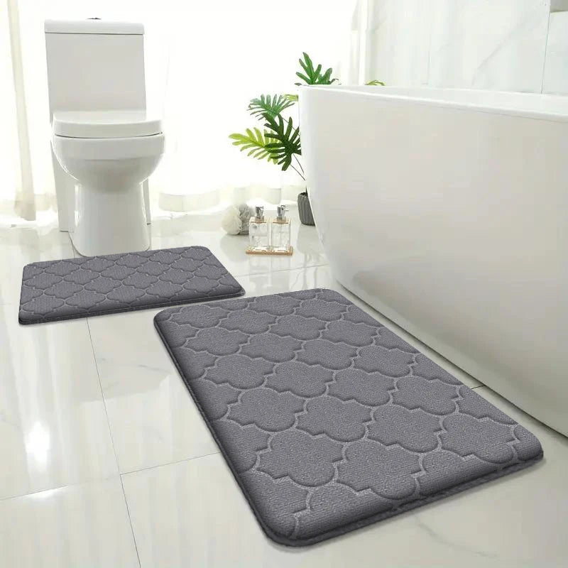 Embossed Flannel Bath Mat Set - Non-Slip Absorbent Floor Mats