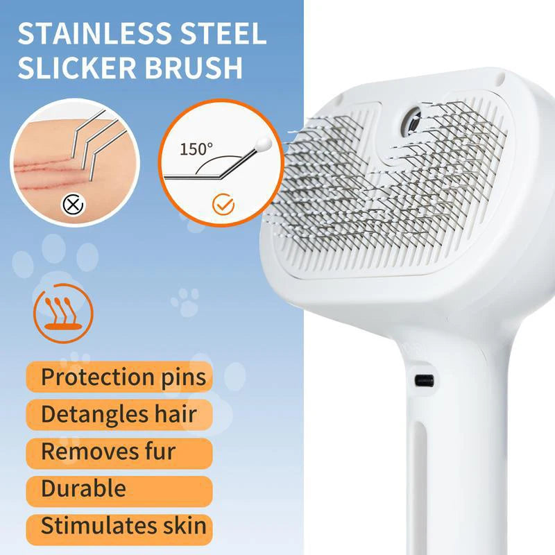 Brosse de massage à vapeur pour animaux de compagnie - Tête ronde sûre avec épilation par pulvérisation