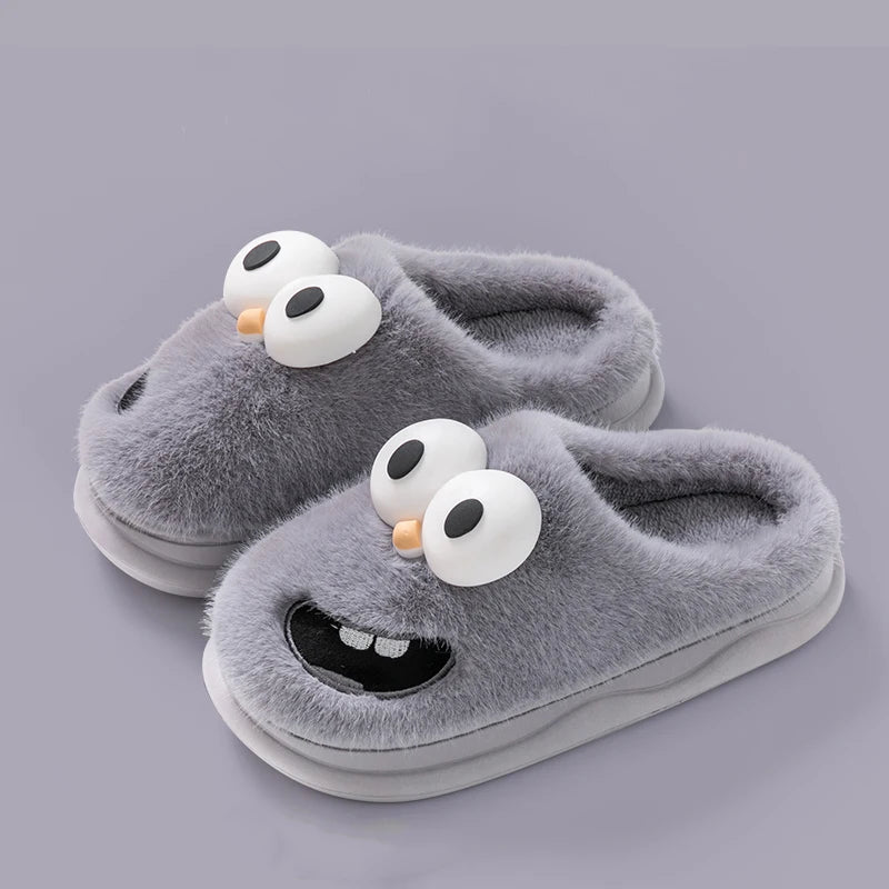 Funny Cartoon Winter Slippers - Men's Platform Slides