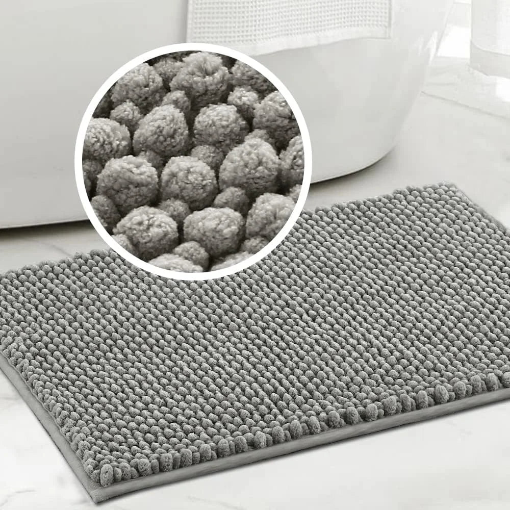 Gray bath mat with close-up of texture on a light background