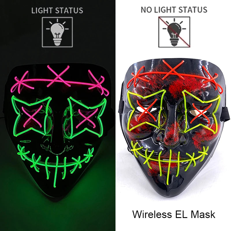 Wireless Neon LED Purge Mask - Glow in Dark Halloween Mask