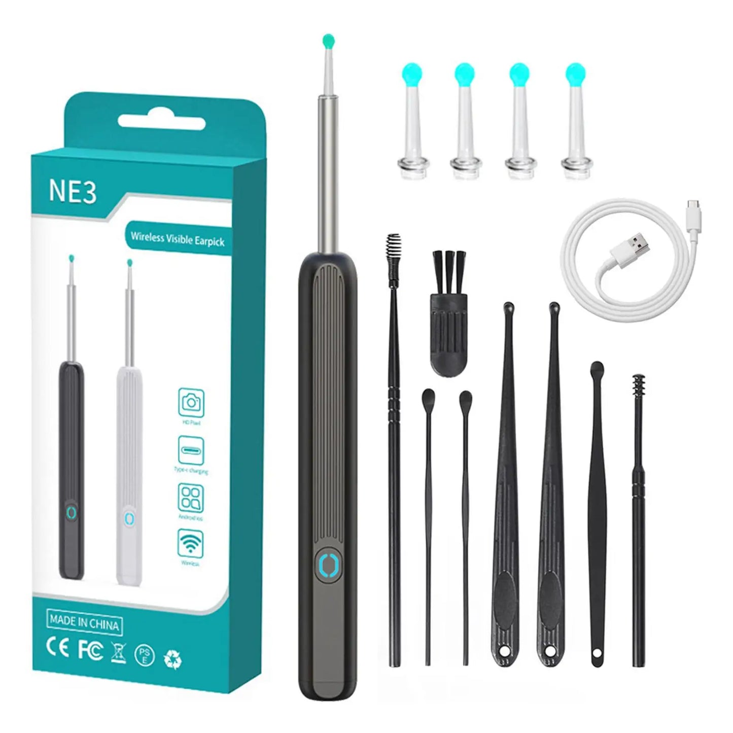 Nettoyeur d'oreilles intelligent et visuel avec caméra et lumière LED, outil sans fil pour éliminer le cérumen, otoscope de haute précision, nettoyage sûr et indolore, facile