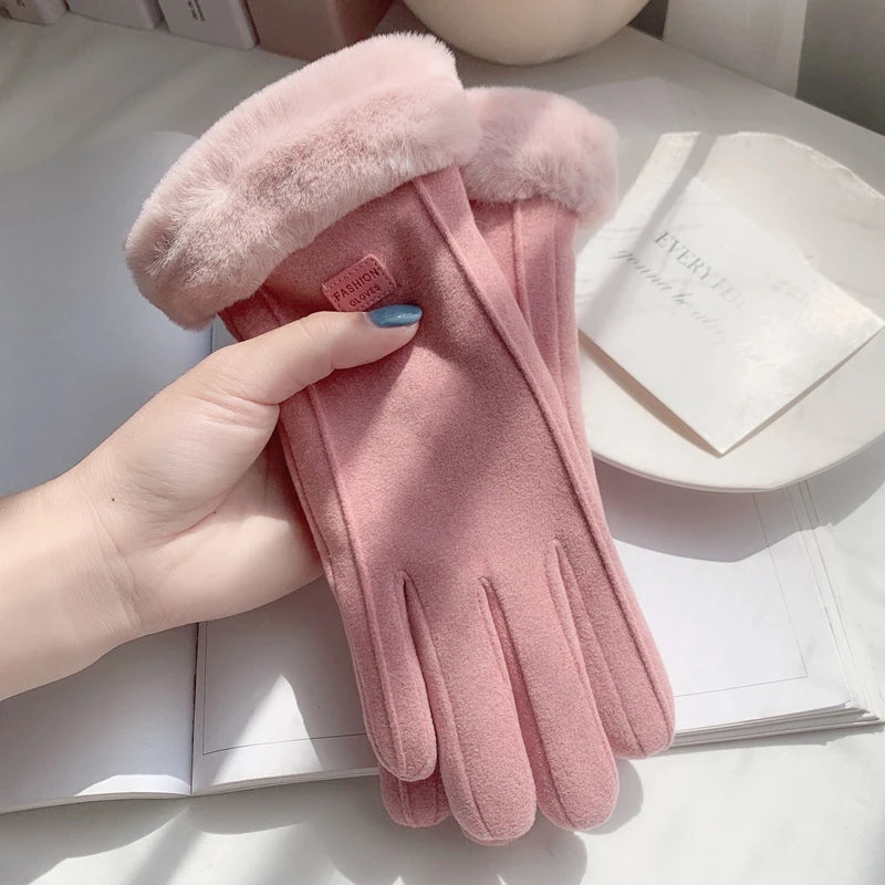 Guantes de invierno de ante para mujer con pantalla táctil - Forro de terciopelo cálido