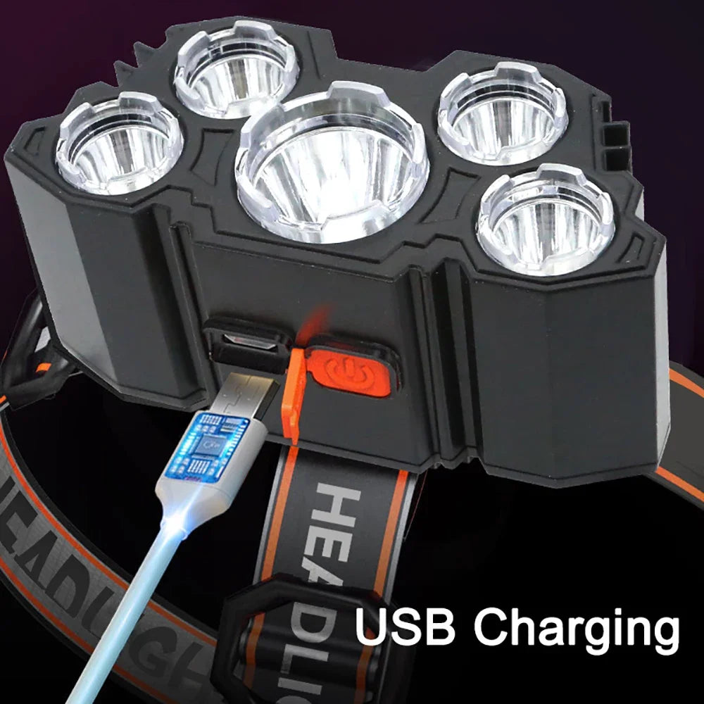 5 LED Rechargeable Headlamp - Hands-Free Adventure Light