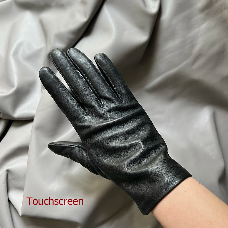 Guantes elegantes de piel de cordero con forro fino para mujer - Piel de oveja auténtica