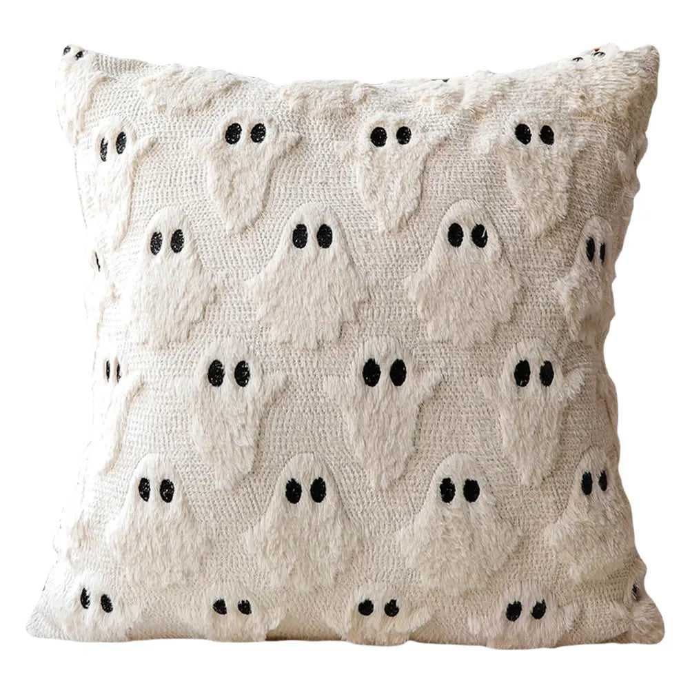 Halloween Ghost Pumpkin Pillowcase - Plush Faux Fur Pillow Cover