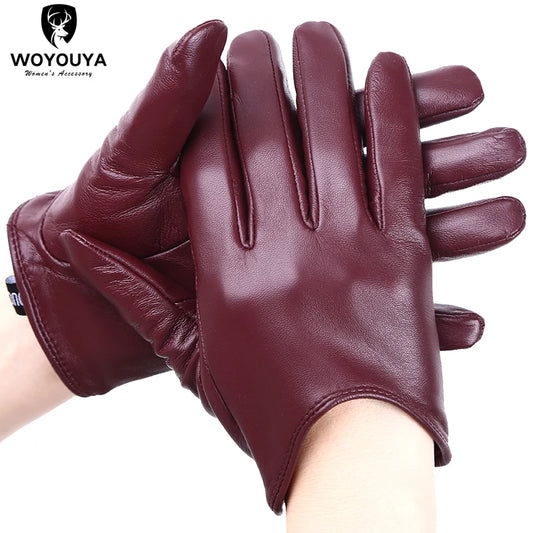 Guantes de cuero de moda para mujer: mitones cálidos de invierno