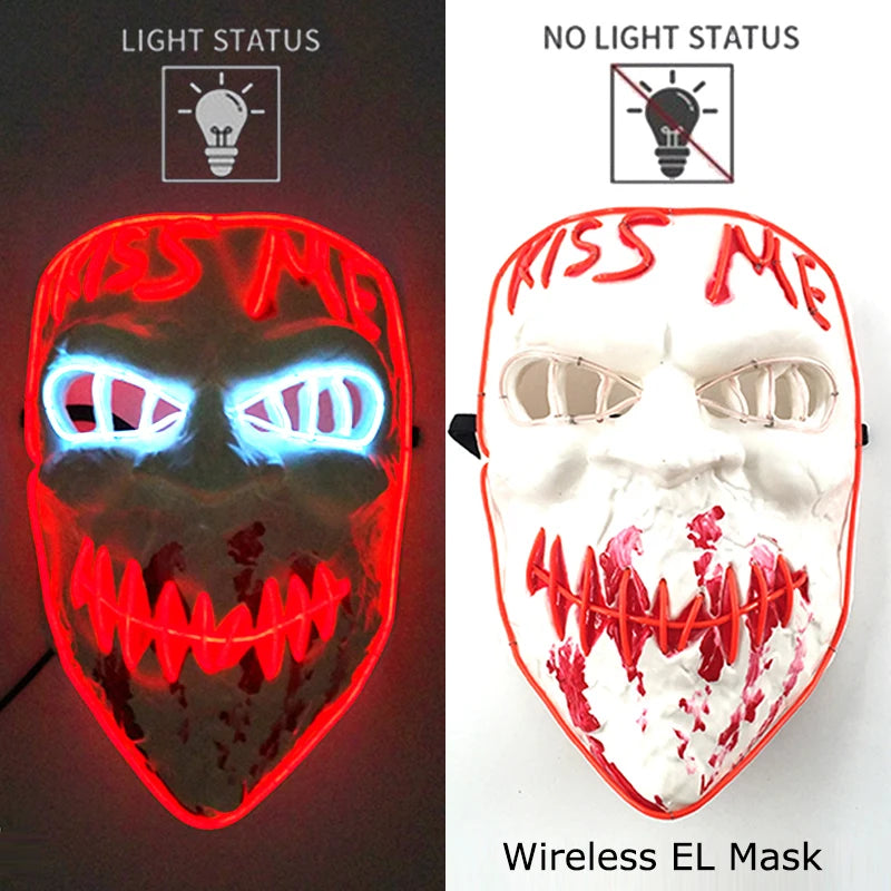 Wireless Neon LED Purge Mask - Glow in Dark Halloween Mask