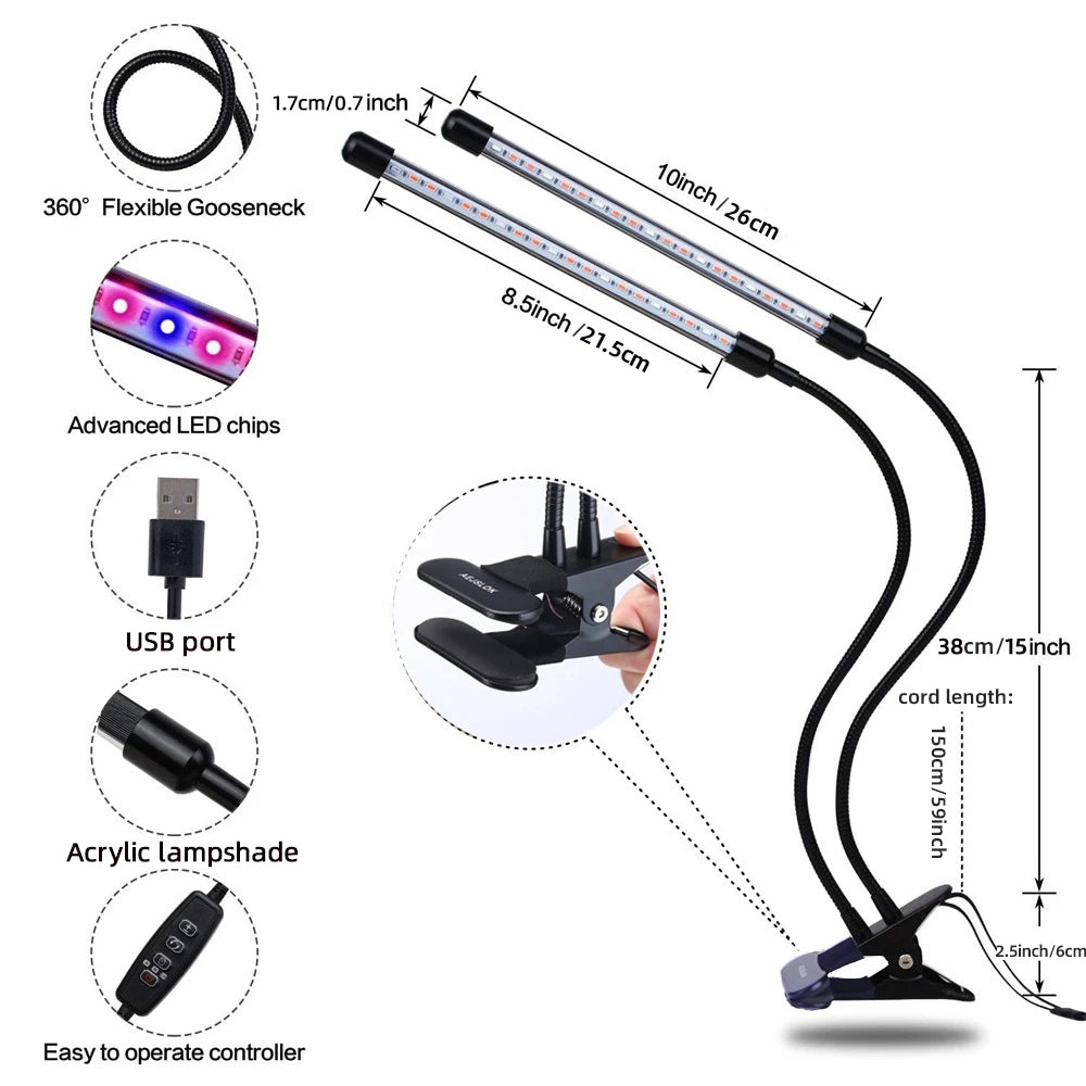 Ampoule LED de croissance USB 5 V - Lampe phyto à spectre complet 10 W-40 W
