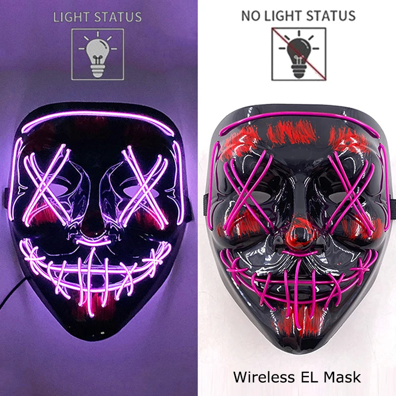 Wireless Neon LED Purge Mask - Glow in Dark Halloween Mask