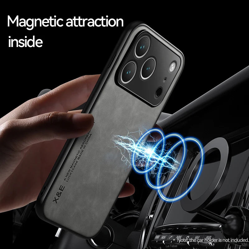 Luxury Leather iPhone Case - Magnetic Car Holder Compatible