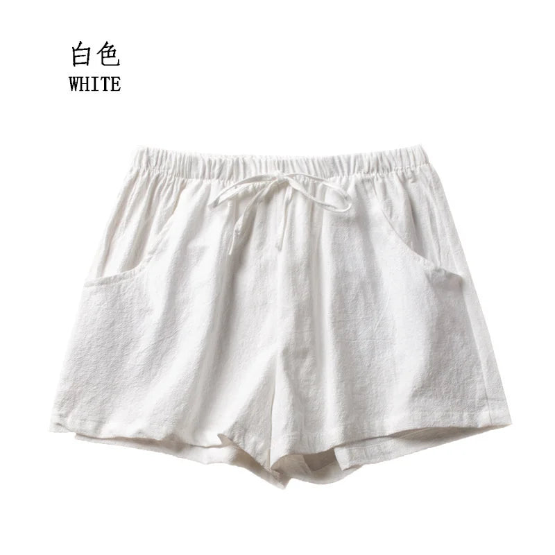 Women's Cotton Linen Shorts - High Waist Casual Workout