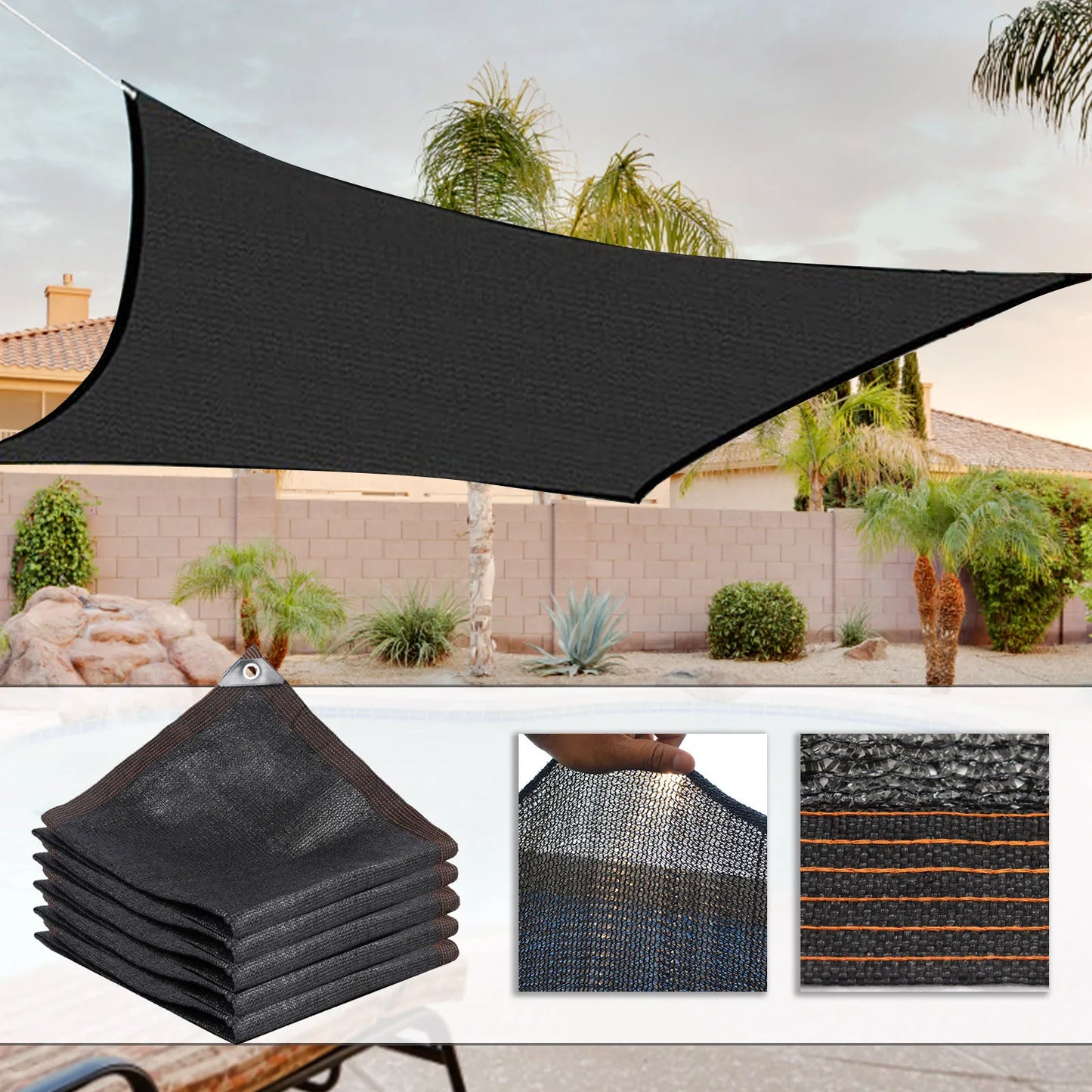 Breathable Sun Shade Sails - Rectangle Outdoor Canopy Awning