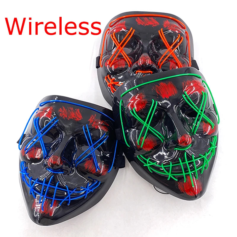 Wireless Neon LED Purge Mask - Glow in Dark Halloween Mask