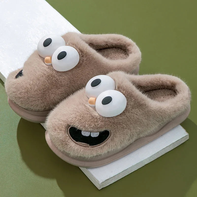 Funny Cartoon Winter Slippers - Men's Platform Slides