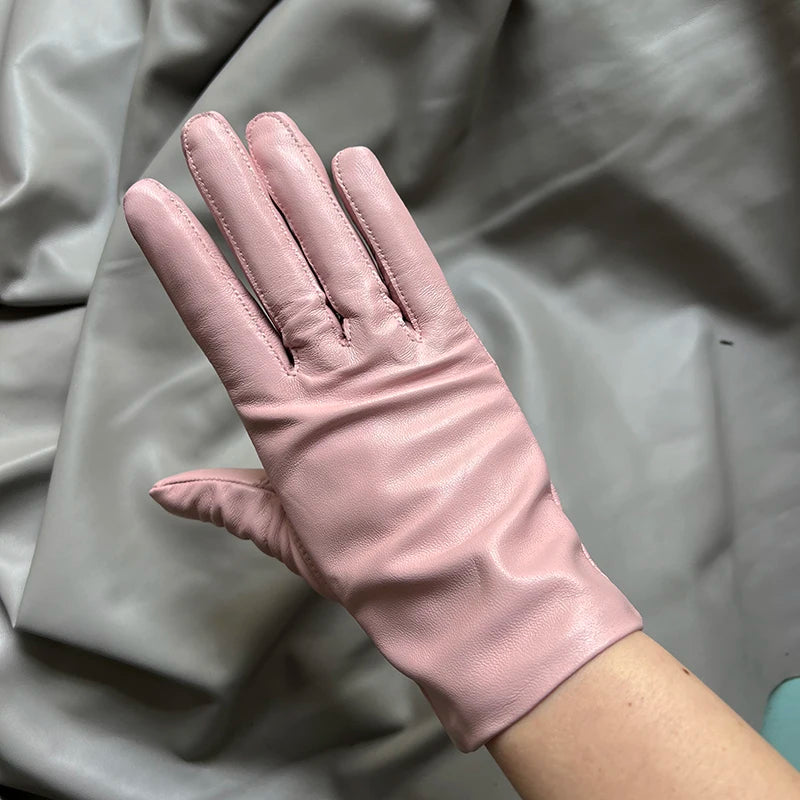 Guantes elegantes de piel de cordero con forro fino para mujer - Piel de oveja auténtica